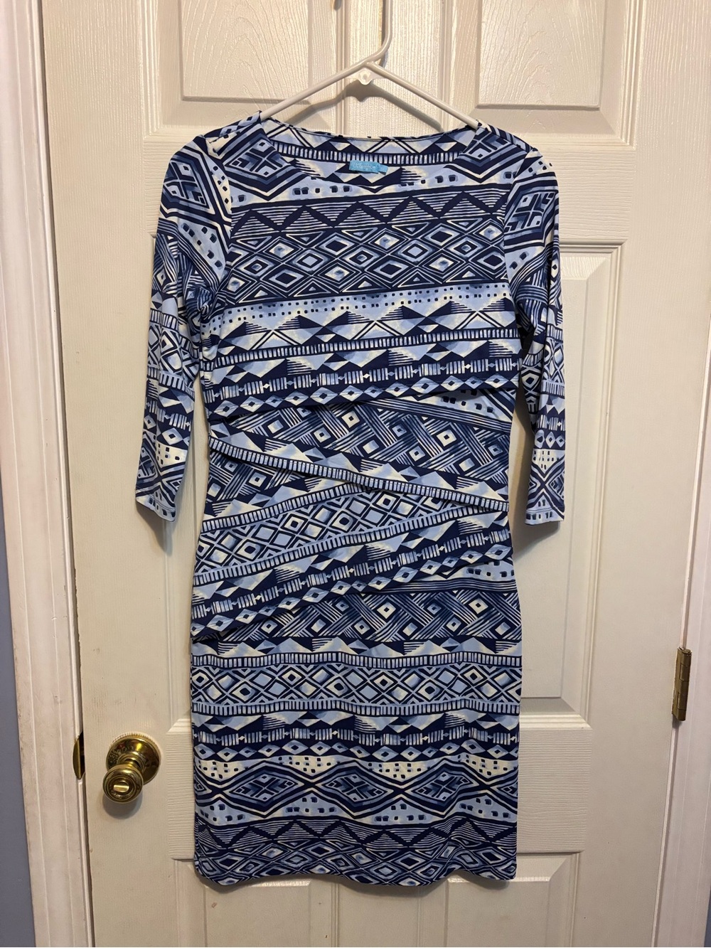 J. McLaughlin Blue & Navy Geometric Print Long Sleeve Dress XS